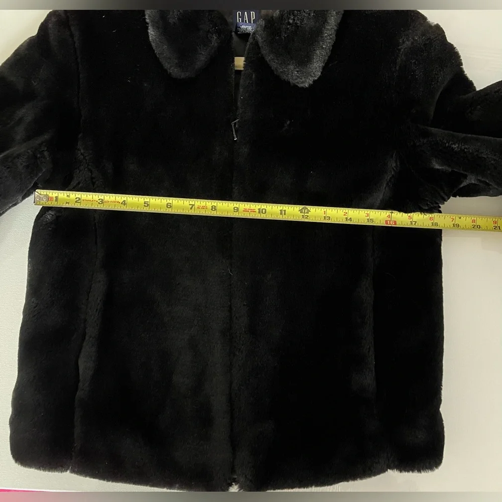 GAP Black Faux Fur Coat Girls XL Bomber Teddie Jacket Lined Winter Fall Warm